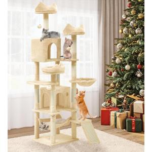 imageYITAHOME Tall Cat Tree for Indoor Cats 75 inch MultiLevel Cat Tower with Cat Condos Top Perches Sisal Ramp Scratching Posts Cozy Basket Hammocks Large Cat Pet Activity StructureBeigeBeige