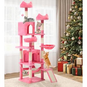 imageYITAHOME Tall Cat Tree for Indoor Cats 75 inch MultiLevel Cat Tower with Cat Condos Top Perches Sisal Ramp Scratching Posts Cozy Basket Hammocks Large Cat Pet Activity Structure Light GrayPink