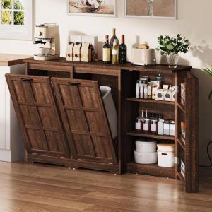 imageYITAHOME TiltOut Trash Can Cabinet with Outlets 13 Gallon Hidden Trash Cabinet with Storage Rack Kitchen Island with Hidden Trash Can Storage Kitchen Garbage Cabinets White OakBrown Oak