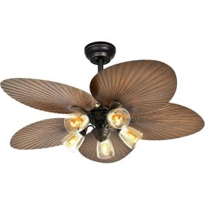 imageYITAHOME Tropical Ceiling Fan with LED Light and Remote 52 Inch Palm Leaf Fan for Home with Clear Seeded Glass Reversible DC Quiet Motor Memory Function for Porch Farmhouse IndoorDark wood grain