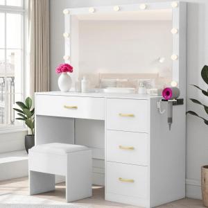 imageYITAHOME Vanity Set with Large LED Makeup Mirror Stool 11 LED Lights with 3 Lighting Modes for Beauty Dressing Room