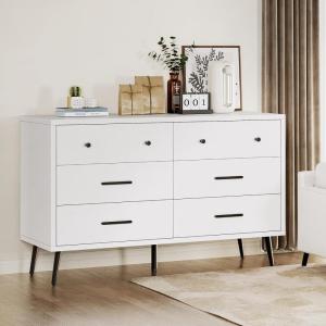imageYITAHOME White 6 Drawer Dresser Entertainment Center Console Table with Metal Handles ampamp AntiTipping Device TV Stand for 55 Inch TV for Living RoomWhtie