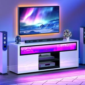 imageYITAHOME White Wall Unit Entertainment Center Modern TV Stand for 65 Inch TV Tall TV Stand with Power Outlets ampamp Adjustable Storage Cabinet High Gloss Media Console Table for Living Room WhiteWhite  Black