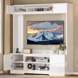 imageYITAHOME White Wall Unit Entertainment Center Modern TV Stand for 65 Inch TV Tall TV Stand with Power Outlets ampamp Adjustable Storage Cabinet High Gloss Media Console Table for Living Room WhiteWhite