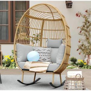 imageYITAHOME Wicker Egg Chair  Outdoor Rocking Chair for Patio GreyGrey