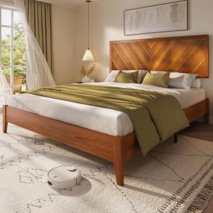 imageYITAHOME Wood Queen Size Bed Frame with Adjustable Headboard Farmhouse Bed Frame with Solid Wood Slats Support No Box Spring Needed 12 Strong Wood Slat Support Easy Assembly Rustic BrownRustic Brown