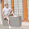 imageYITAHOME 100 Gallon Large Resin Deck Box Outdoor Storage with Cushion for Patio FurnitureOutdoor CushionsGarden and Pool SuppliesWaterproofLockableLight Brown