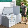 imageYITAHOME 100 Gallon Outdoor Storage Box Large Water Resistant Resin Deck Box Indoor Outdoor Lockable Storage Container for Patio Garden Cushions Tools Equipment TaupeWhite