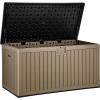 imageYITAHOME 100 Gallon Outdoor Storage Box Large Water Resistant Resin Deck Box Indoor Outdoor Lockable Storage Container for Patio Garden Cushions Tools Equipment TaupeBlackBrown
