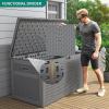 imageYITAHOME 100 Gallon Outdoor Storage Box Large Water Resistant Resin Deck Box Indoor Outdoor Lockable Storage Container for Patio Garden Cushions Tools Equipment TaupeLight Gray