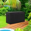 imageYITAHOME 100 Gallon Outdoor Storage Box Large Water Resistant Resin Deck Box Indoor Outdoor Lockable Storage Container for Patio Garden Cushions Tools Equipment TaupeBlack
