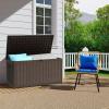 imageYITAHOME 100 Gallon Outdoor Storage Box Large Water Resistant Resin Deck Box Indoor Outdoor Lockable Storage Container for Patio Garden Cushions Tools Equipment TaupeDark Brown