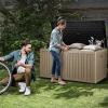 imageYITAHOME 100 Gallon Outdoor Storage Box Large Water Resistant Resin Deck Box Indoor Outdoor Lockable Storage Container for Patio Garden Cushions Tools Equipment TaupeBlackBrown