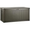 imageYITAHOME 100 Gallon Outdoor Storage Box Large Water Resistant Resin Deck Box Indoor Outdoor Lockable Storage Container for Patio Garden Cushions Tools Equipment TaupeLight Brown