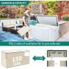imageYITAHOME 100 Gallon Outdoor Storage Box Large Water Resistant Resin Deck Box Indoor Outdoor Lockable Storage Container for Patio Garden Cushions Tools Equipment TaupeWhite