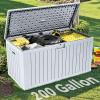 imageYITAHOME 100 Gallon Outdoor Storage Box Large Water Resistant Resin Deck Box Indoor Outdoor Lockable Storage Container for Patio Garden Cushions Tools Equipment TaupeWhite