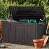 imageYITAHOME 100 Gallon Outdoor Storage Box Large Water Resistant Resin Deck Box Indoor Outdoor Lockable Storage Container for Patio Garden Cushions Tools Equipment TaupeDark Brown