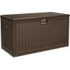 imageYITAHOME 100 Gallon Outdoor Storage Box Large Water Resistant Resin Deck Box Indoor Outdoor Lockable Storage Container for Patio Garden Cushions Tools Equipment TaupeDark Brown