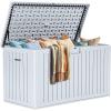 imageYITAHOME 100 Gallon Outdoor Storage Box Large Water Resistant Resin Deck Box Indoor Outdoor Lockable Storage Container for Patio Garden Cushions Tools Equipment TaupeWhite