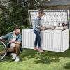 imageYITAHOME 100 Gallon Outdoor Storage Box Large Water Resistant Resin Deck Box Indoor Outdoor Lockable Storage Container for Patio Garden Cushions Tools Equipment TaupeWhite