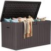 imageYITAHOME 100 Gallon Outdoor Storage Box Large Water Resistant Resin Deck Box Indoor Outdoor Lockable Storage Container for Patio Garden Cushions Tools Equipment TaupeBrown
