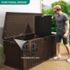 imageYITAHOME 100 Gallon Outdoor Storage Box Large Water Resistant Resin Deck Box Indoor Outdoor Lockable Storage Container for Patio Garden Cushions Tools Equipment TaupeDark Brown