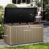 imageYITAHOME 100 Gallon Outdoor Storage Box Large Water Resistant Resin Deck Box Indoor Outdoor Lockable Storage Container for Patio Garden Cushions Tools Equipment TaupeBlackBrown