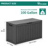 imageYITAHOME 100 Gallon Outdoor Storage Box Large Water Resistant Resin Deck Box Indoor Outdoor Lockable Storage Container for Patio Garden Cushions Tools Equipment TaupeDark Gray