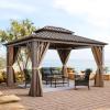 imageYITAHOME 10x12ft Gazebo Double Roof Hardtop with Nettings and Curtains Heavy Duty Galvanized Steel Outdoor Vertical Stripes Roof for Patio Backyard Deck Lawns BrownBronze