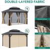 imageYITAHOME 10x12ft Gazebo Double Roof Hardtop with Nettings and Curtains Heavy Duty Galvanized Steel Outdoor Vertical Stripes Roof for Patio Backyard Deck Lawns BrownBrown