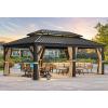 imageYITAHOME 10x12ft Hardtop Gazebo with Nettings and Curtains Heavy Duty Double Roof Galvanized Steel Outdoor Combined of Vertical Stripes Roof for Patio Backyard Deck Lawns GrayBrown