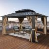 imageYITAHOME 10x12ft Hardtop Gazebo with Nettings and Curtains Heavy Duty Double Roof Galvanized Steel Outdoor Combined of Vertical Stripes Roof for Patio Backyard Deck Lawns GrayBrown