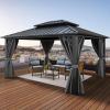 imageYITAHOME 10x12ft Hardtop Gazebo with Nettings and Curtains Heavy Duty Double Roof Galvanized Steel Outdoor Combined of Vertical Stripes Roof for Patio Backyard Deck Lawns GrayGray