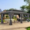 imageYITAHOME 10x12ft Hardtop Gazebo with Nettings and Curtains Heavy Duty Double Roof Galvanized Steel Outdoor Combined of Vertical Stripes Roof for Patio Backyard Deck Lawns GrayGray