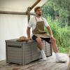 imageYITAHOME 120 Gallon Large Outdoor Storage Deck Box Waterproof Cushion Storage Bench with Lockable Lid for Patio Pool Supplies Garden Tools Resin Black ampamp BrownTaupe