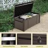 imageYITAHOME 120 Gallon Large Outdoor Storage Deck Box Waterproof Cushion Storage Bench with Lockable Lid for Patio Pool Supplies Garden Tools Resin Black ampamp BrownDark Brown
