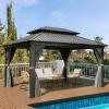 imageYITAHOME 12x20ft Hardtop Gazebo with Nettings and Curtains Heavy Duty Double Roof Galvanized Steel Outdoor Combined of Vertical Stripes Roof for Patio Backyard Deck Lawns GrayGray