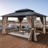 imageYITAHOME 12x20ft Hardtop Gazebo with Nettings and Curtains Heavy Duty Double Roof Galvanized Steel Outdoor Combined of Vertical Stripes Roof for Patio Backyard Deck Lawns GrayBrown