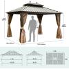 imageYITAHOME 12x20ft Hardtop Gazebo with Nettings and Curtains Heavy Duty Double Roof Galvanized Steel Outdoor Combined of Vertical Stripes Roof for Patio Backyard Deck Lawns GrayBronze