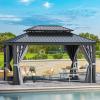 imageYITAHOME 12x20ft Hardtop Gazebo with Nettings and Curtains Heavy Duty Double Roof Galvanized Steel Outdoor Combined of Vertical Stripes Roof for Patio Backyard Deck Lawns GrayGray