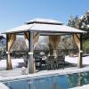 imageYITAHOME 12x20ft Hardtop Gazebo with Nettings and Curtains Heavy Duty Double Roof Galvanized Steel Outdoor Combined of Vertical Stripes Roof for Patio Backyard Deck Lawns GrayBrown