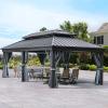 imageYITAHOME 12x20ft Hardtop Gazebo with Nettings and Curtains Heavy Duty Double Roof Galvanized Steel Outdoor Combined of Vertical Stripes Roof for Patio Backyard Deck Lawns GrayGray