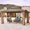 imageYITAHOME 12x20ft Hardtop Gazebo with Nettings and Curtains Heavy Duty Double Roof Galvanized Steel Outdoor Combined of Vertical Stripes Roof for Patio Backyard Deck Lawns GrayBronze
