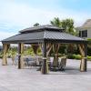 imageYITAHOME 12x20ft Hardtop Gazebo with Nettings and Curtains Heavy Duty Double Roof Galvanized Steel Outdoor Combined of Vertical Stripes Roof for Patio Backyard Deck Lawns GrayBrown