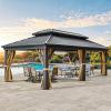 imageYITAHOME 12x20ft Hardtop Gazebo with Nettings and Curtains Heavy Duty Double Roof Galvanized Steel Outdoor Combined of Vertical Stripes Roof for Patio Backyard Deck Lawns GrayBrown