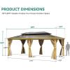 imageYITAHOME 12x20ft Hardtop Gazebo with Nettings and Curtains Wood Grain Heavy Duty Double Roof Galvanized Steel Outdoor Combined of Vertical Stripes Roof for Patio Backyard Deck Lawns BrownWood Like