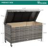 imageYITAHOME 200 Gallon Large Wicker Deck Box wStorage Net Rattan XL Outdoor Storage Box Patio Cushion Storage Waterproof Storage Box for Patio Furniture Garden Tools Pool Sports Equipment GreyGrey