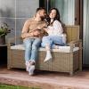 imageYITAHOME 230 Gal Outdoor Storage Box XXL AllWeather Wicker Deck Box for Patio Furniture Cushions Pool Accessories and Garden Tools  GreyBeige