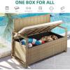 imageYITAHOME 230 Gal Outdoor Storage Box XXL AllWeather Wicker Deck Box for Patio Furniture Cushions Pool Accessories and Garden Tools  GreyBeige
