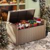 imageYITAHOME 230 Gal Outdoor Storage Box XXL AllWeather Wicker Deck Box for Patio Furniture Cushions Pool Accessories and Garden Tools  GreyBrown